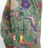 Gucci Flora Snake Mink-Cuff Denim Bomber Jacket Olive Size 38