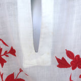 Dries Van Noten Tie-Neck Blouse White/Red Embroidered Cotton Size 40