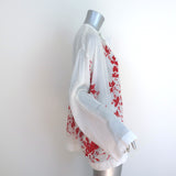 Dries Van Noten Tie-Neck Blouse White/Red Embroidered Cotton Size 40