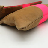 Clare V. Foldover Clutch Bag Camel Leather with Neon Pink Stripe