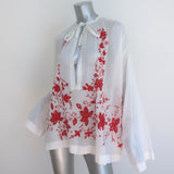 Dries Van Noten Tie-Neck Blouse White/Red Embroidered Cotton Size 40