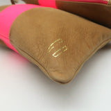 Clare V. Foldover Clutch Bag Camel Leather with Neon Pink Stripe