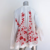Dries Van Noten Tie-Neck Blouse White/Red Embroidered Cotton Size 40