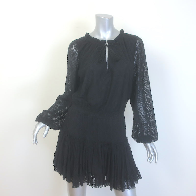 MISA Tassel-Tie Blouson Sleeve Lace Mini Dress Black Size Medium
