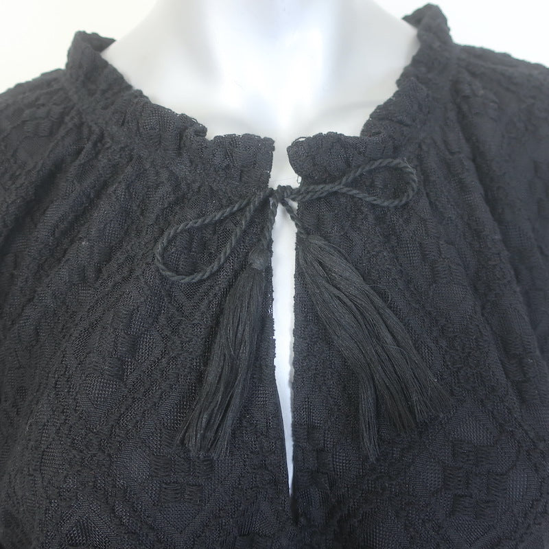 MISA Tassel-Tie Blouson Sleeve Lace Mini Dress Black Size Medium