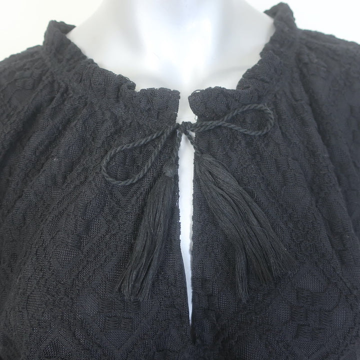 MISA Tassel-Tie Blouson Sleeve Lace Mini Dress Black Size Medium