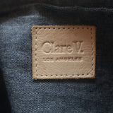 Clare V. Foldover Clutch Bag Camel Leather with Neon Pink Stripe