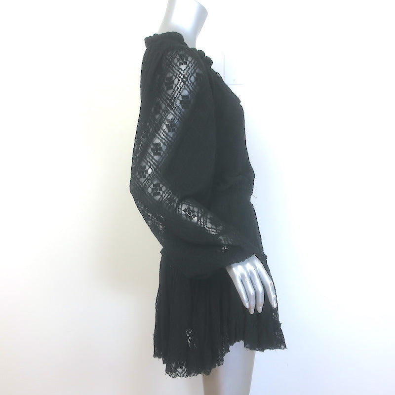 MISA Tassel-Tie Blouson Sleeve Lace Mini Dress Black Size Medium