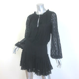 MISA Tassel-Tie Blouson Sleeve Lace Mini Dress Black Size Medium