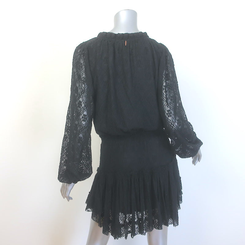 MISA Tassel-Tie Blouson Sleeve Lace Mini Dress Black Size Medium