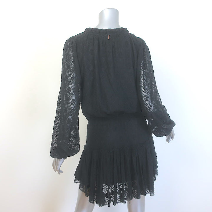 MISA Tassel-Tie Blouson Sleeve Lace Mini Dress Black Size Medium