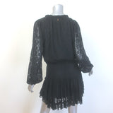 MISA Tassel-Tie Blouson Sleeve Lace Mini Dress Black Size Medium