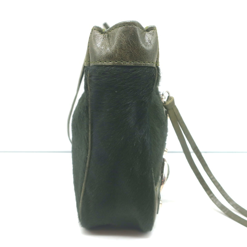 Balenciaga City Pouch Olive Green Calf Hair &amp; Leather Mini Clutch Bag