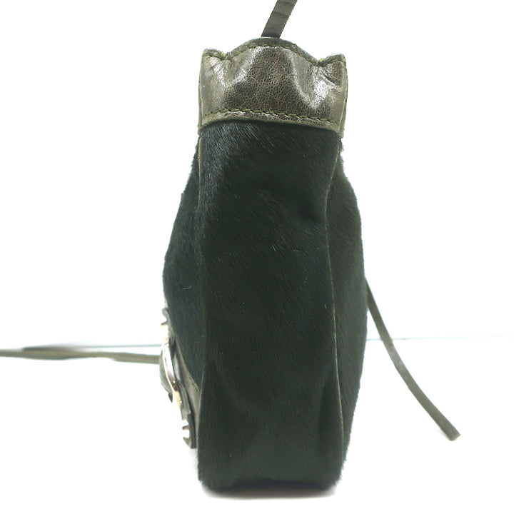 Balenciaga City Pouch Olive Green Calf Hair &amp; Leather Mini Clutch Bag