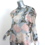 Jason Wu Collection Blouse Light Blue Floral Print Ruffled Chiffon Size 10