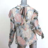 Jason Wu Collection Blouse Light Blue Floral Print Ruffled Chiffon Size 10