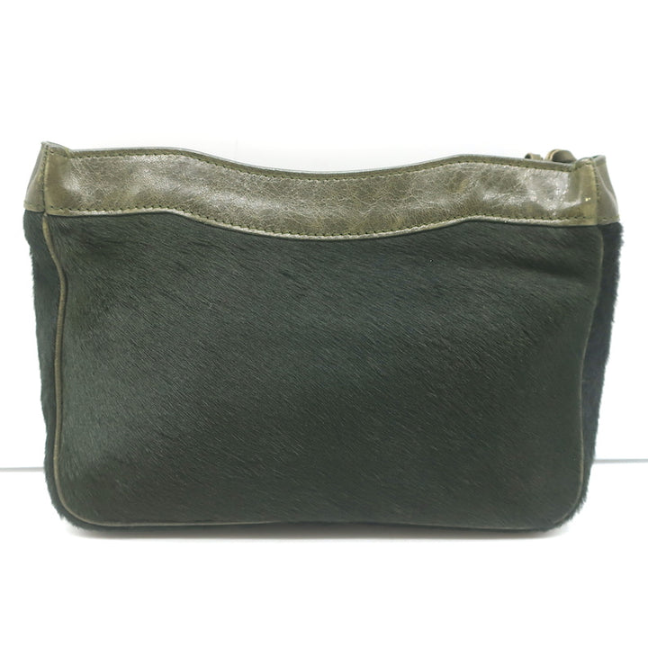 Balenciaga City Pouch Olive Green Calf Hair &amp; Leather Mini Clutch Bag