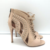 Alaia Lace-Up Cutout Booties Nude Leather Size 38.5 Open Toe Ankle Boots