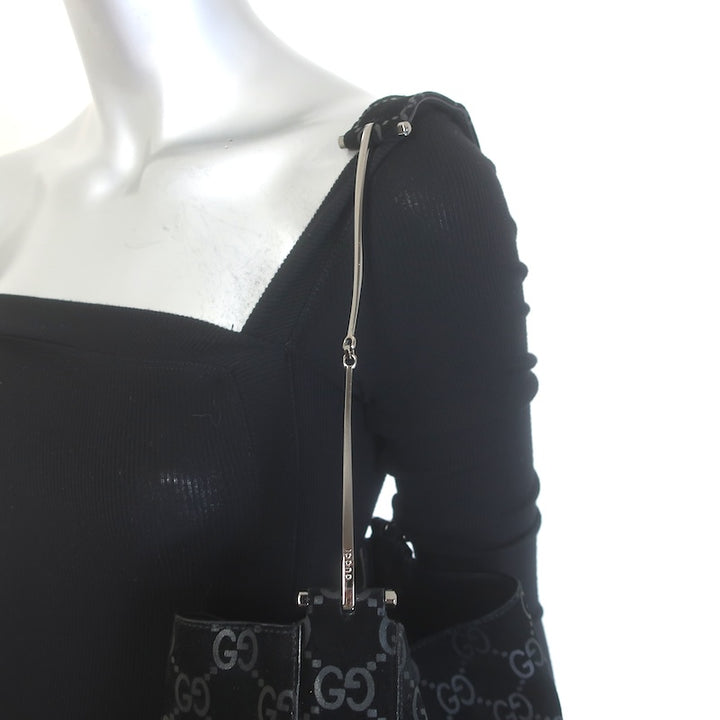 Vintage Gucci Tom Ford GG Monogram Suede Slim Horsebit Hobo Bag Black