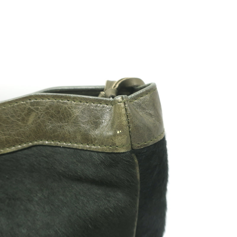 Balenciaga City Pouch Olive Green Calf Hair &amp; Leather Mini Clutch Bag