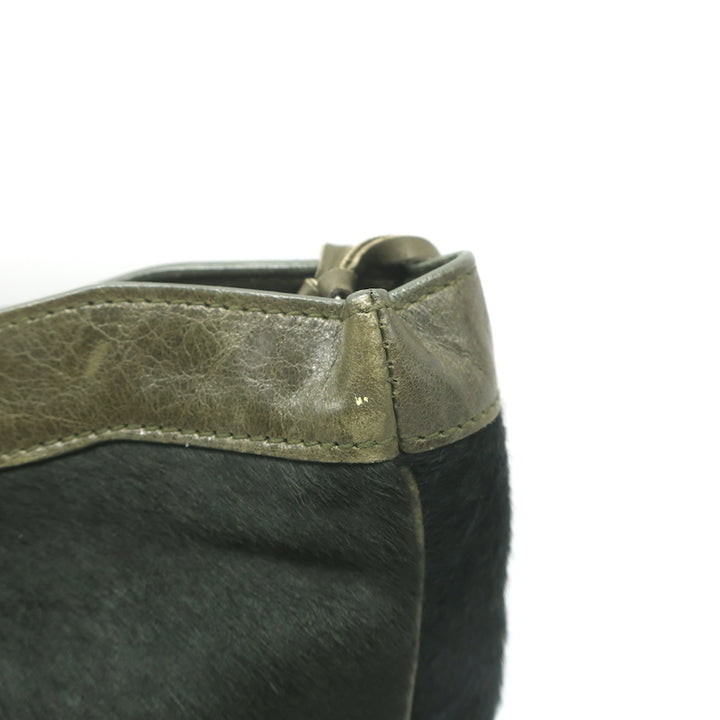 Balenciaga City Pouch Olive Green Calf Hair &amp; Leather Mini Clutch Bag