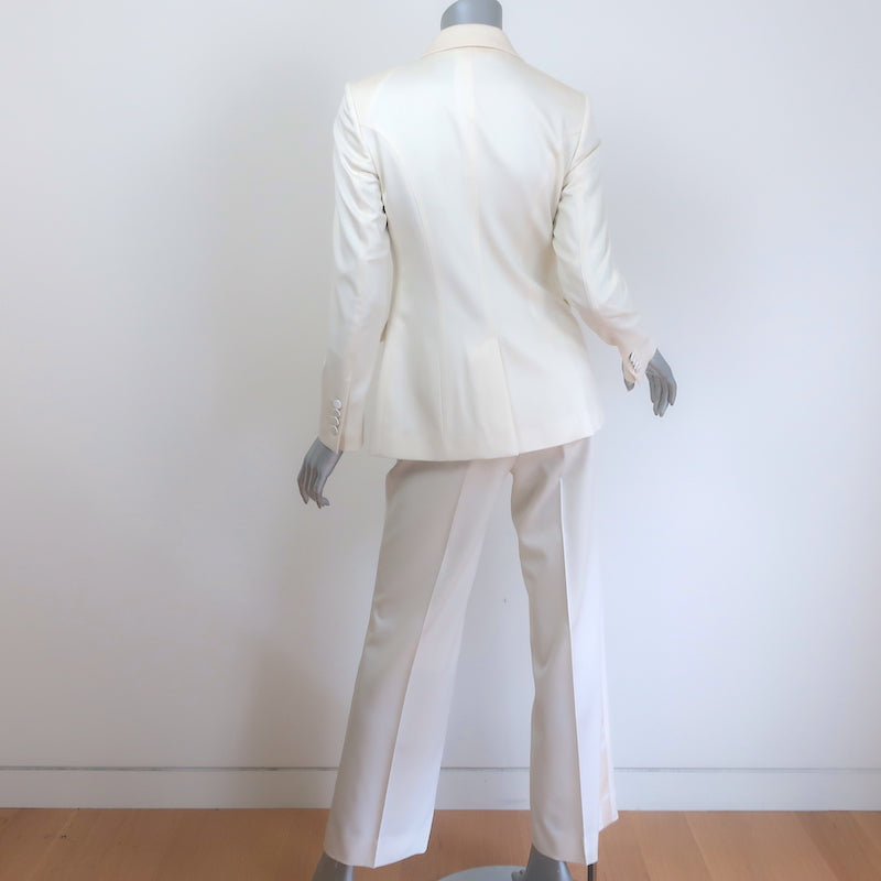 Burberry Satin-Trimmed Tuxedo Ivory Stretch Wool Size 38/40 Jacket &amp; Pants Suit