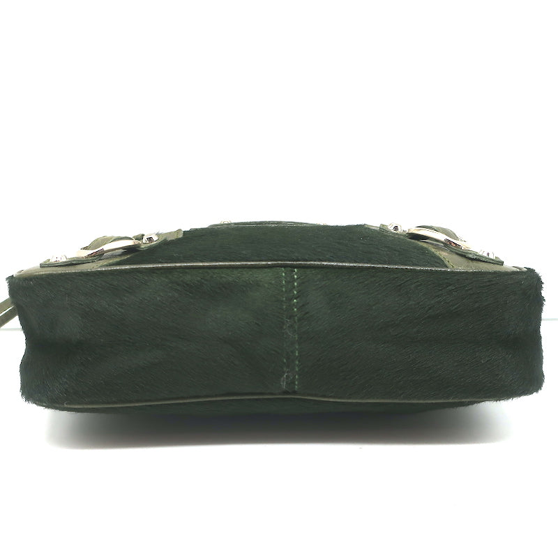 Balenciaga City Pouch Olive Green Calf Hair &amp; Leather Mini Clutch Bag