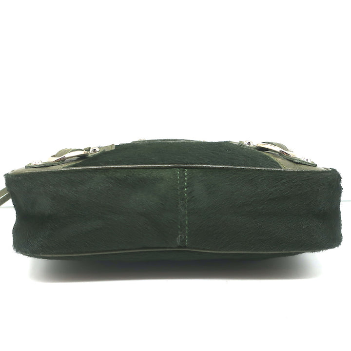 Balenciaga City Pouch Olive Green Calf Hair &amp; Leather Mini Clutch Bag