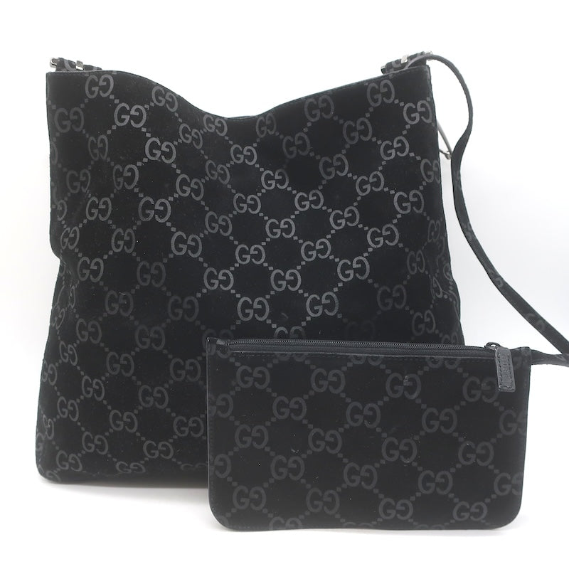Vintage Gucci Tom Ford GG Monogram Suede Slim Horsebit Hobo Bag Black