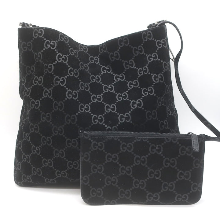 Vintage Gucci Tom Ford GG Monogram Suede Slim Horsebit Hobo Bag Black