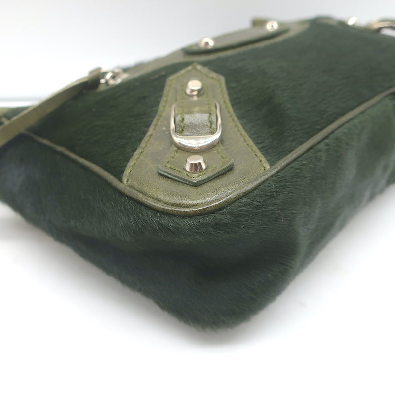 Balenciaga City Pouch Olive Green Calf Hair &amp; Leather Mini Clutch Bag