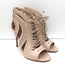 Alaia Lace-Up Cutout Booties Nude Leather Size 38.5 Open Toe Ankle Boots
