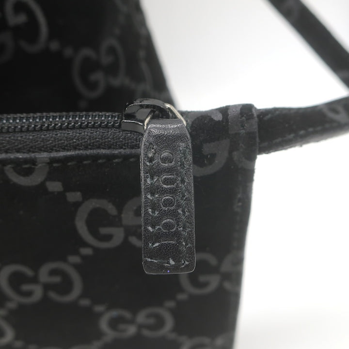 Vintage Gucci Tom Ford GG Monogram Suede Slim Horsebit Hobo Bag Black