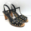 Gucci Jacquelyne Studded T-Strap Cork Sandals Black Patent Leather Size 38.5