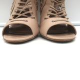 Alaia Lace-Up Cutout Booties Nude Leather Size 38.5 Open Toe Ankle Boots