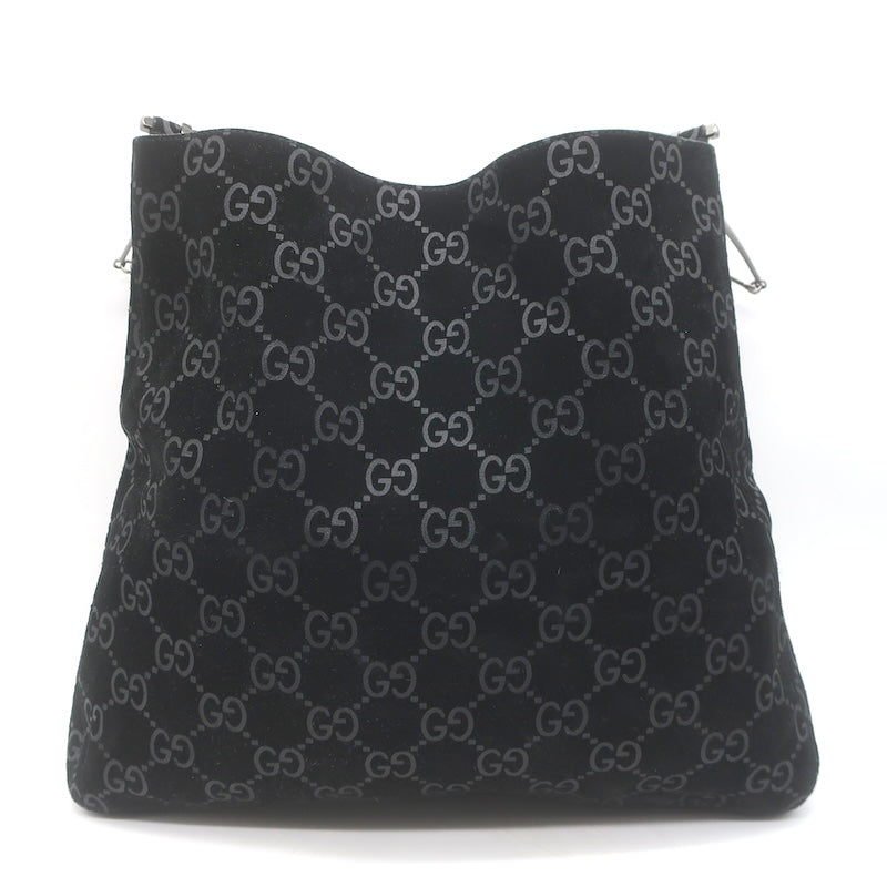 Vintage Gucci Tom Ford GG Monogram Suede Slim Horsebit Hobo Bag Black