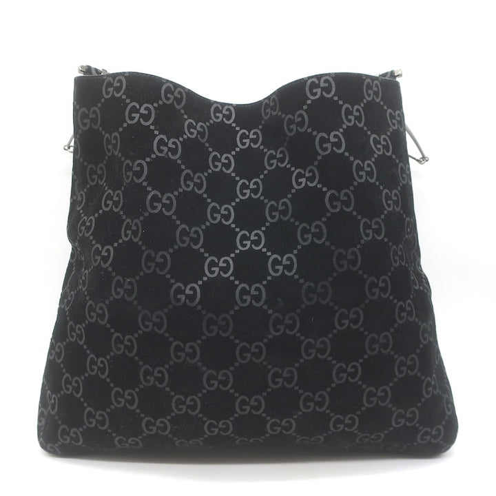 Vintage Gucci Tom Ford GG Monogram Suede Slim Horsebit Hobo Bag Black