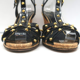 Gucci Jacquelyne Studded T-Strap Cork Sandals Black Patent Leather Size 38.5
