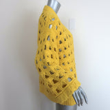 Chanel Open Knit Cardigan Yellow Cotton-Blend Size 38 V-Neck Oversized Sweater