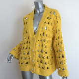 Chanel Open Knit Cardigan Yellow Cotton-Blend Size 38 V-Neck Oversized Sweater