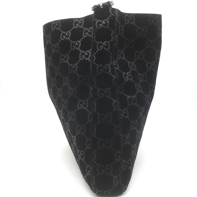 Vintage Gucci Tom Ford GG Monogram Suede Slim Horsebit Hobo Bag Black