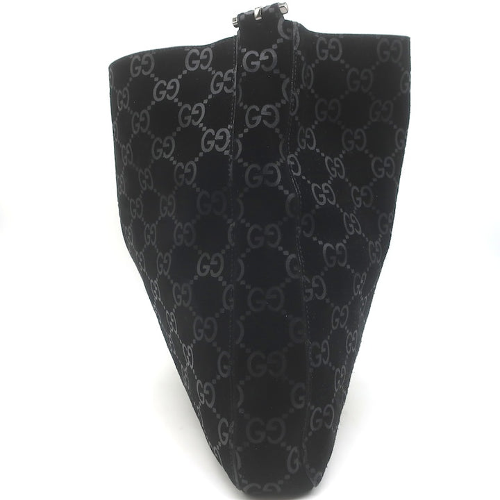 Vintage Gucci Tom Ford GG Monogram Suede Slim Horsebit Hobo Bag Black