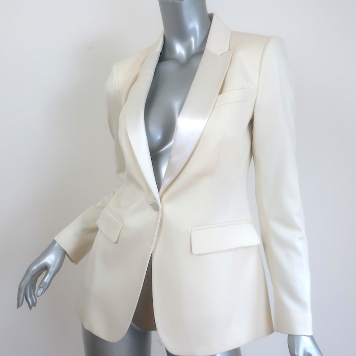Burberry Satin-Trimmed Tuxedo Ivory Stretch Wool Size 38/40 Jacket &amp; Pants Suit
