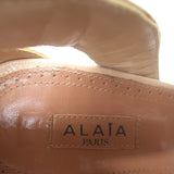 Alaia Lace-Up Cutout Booties Nude Leather Size 38.5 Open Toe Ankle Boots