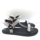 STAUD Betty Rhinestone Sandals Black Leather Size 41