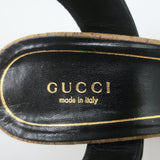Gucci Jacquelyne Studded T-Strap Cork Sandals Black Patent Leather Size 38.5