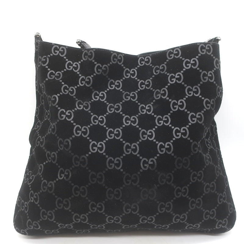 Vintage Gucci Tom Ford GG Monogram Suede Slim Horsebit Hobo Bag Black