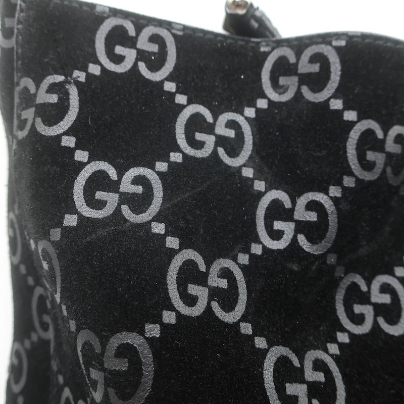 Vintage Gucci Tom Ford GG Monogram Suede Slim Horsebit Hobo Bag Black