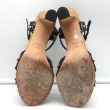 Gucci Jacquelyne Studded T-Strap Cork Sandals Black Patent Leather Size 38.5