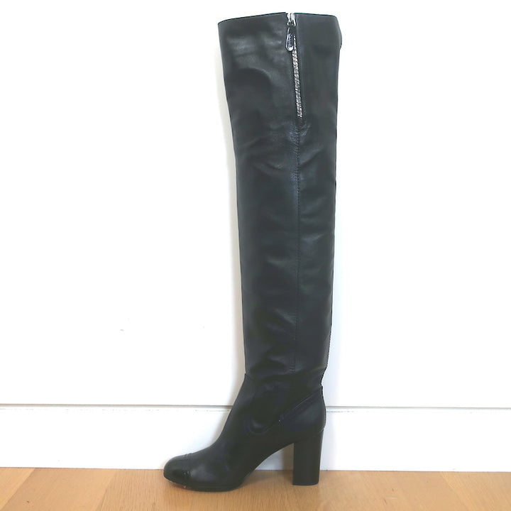 Chanel Cap Toe Over the Knee Boots Black Lambskin and Patent Leather Size 39.5